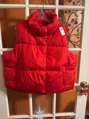 Old Navy Bright Red Quilted Puffer Vest with Stand Collar
